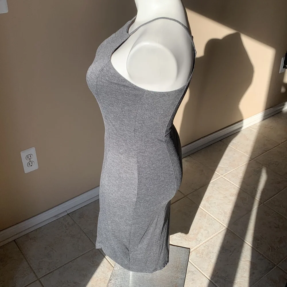 Express Gray High Neck Midi‎ Angled Hem Form fitting dress size Large